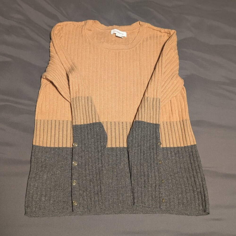 Liz Claiborne | Tan and grey pullover knit sweater, Size L